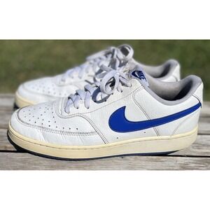 Nike Court Vision Low Shoes Mens‎ Size 9.5 White Blue Swoosh Retro CD5463-103